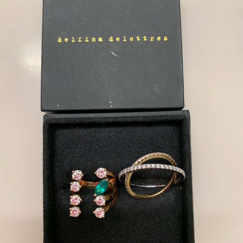 Delfina Delettrez 2 rings; DOTS EMERALD RING and TOURBILLON PAVÈ RING